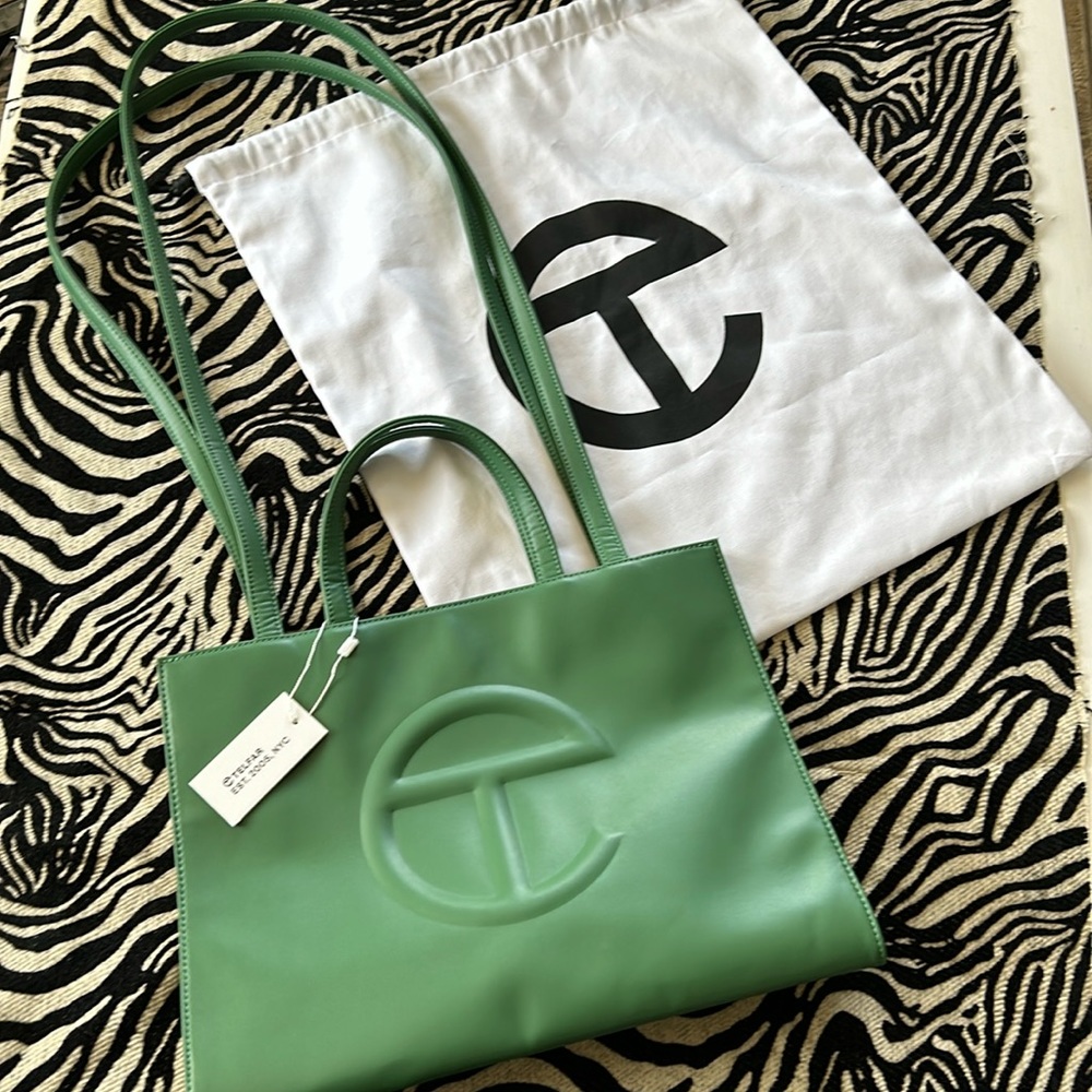 TELFAR Green Shopping Bag w/drawstring bag